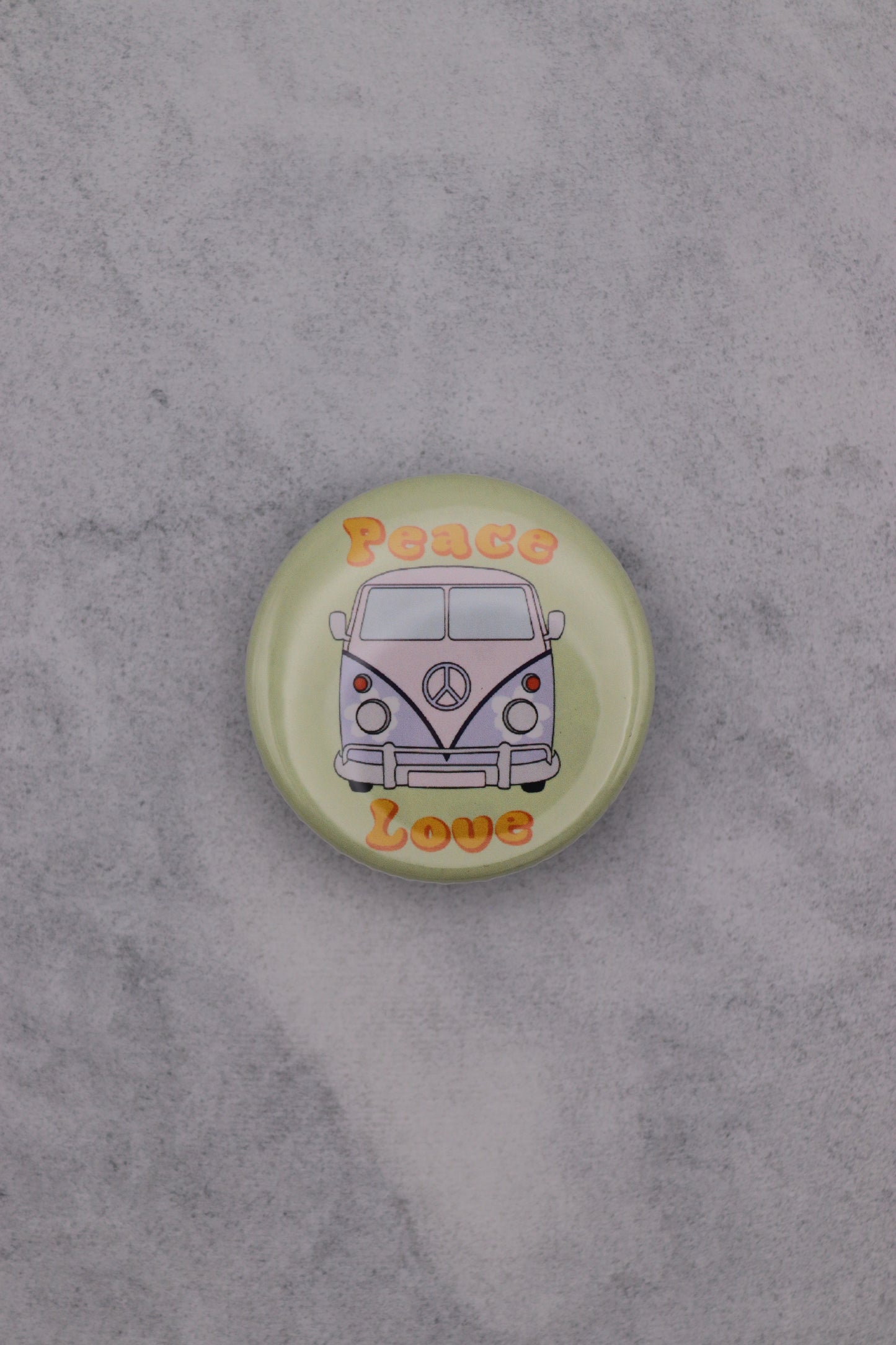 Peace And Love Camper Van Button Badge