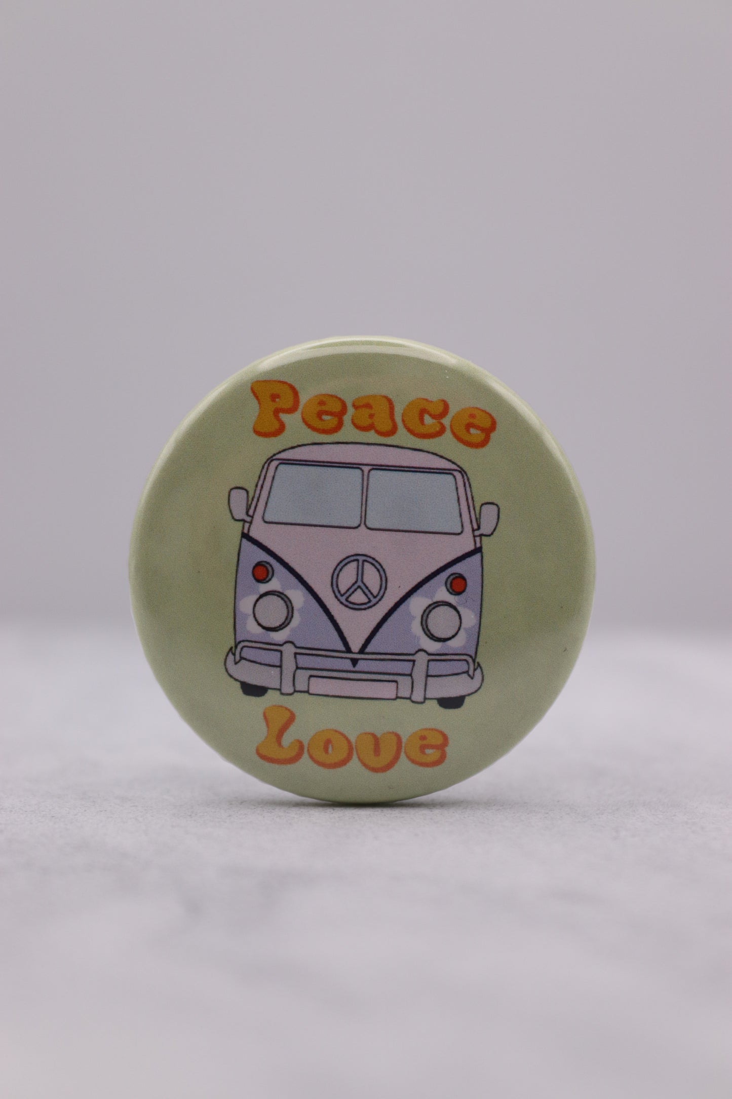 Peace And Love Camper Van Button Badge