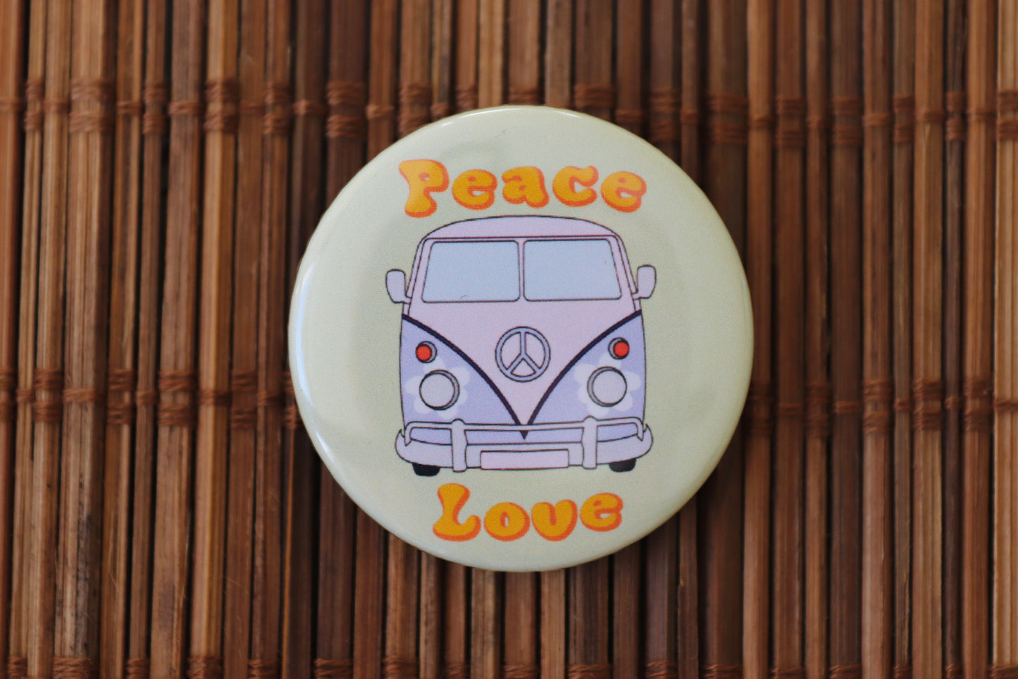 Peace And Love Camper Van Button Badge