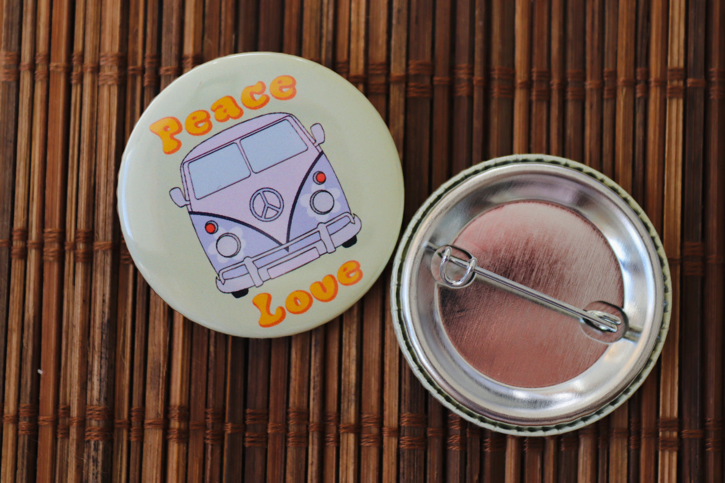 Peace And Love Camper Van Button Badge