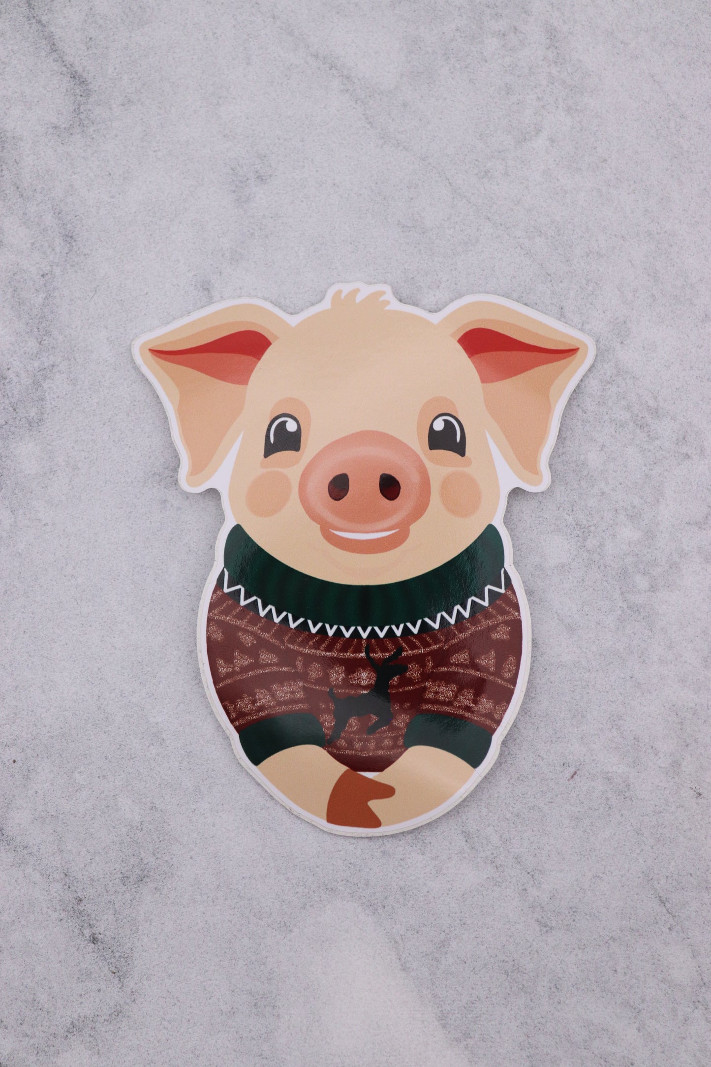 Christmas Pig Wearing a Festive Reindeer Jumper