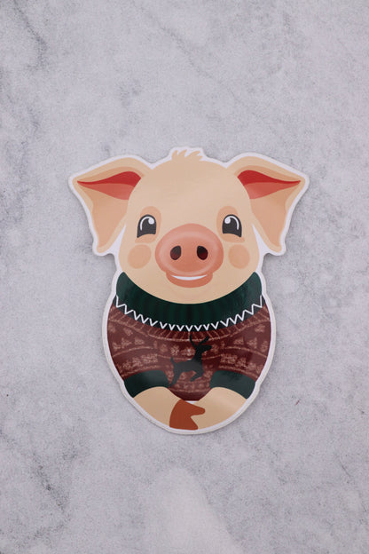 Christmas Pig Wearing a Festive Reindeer Jumper
