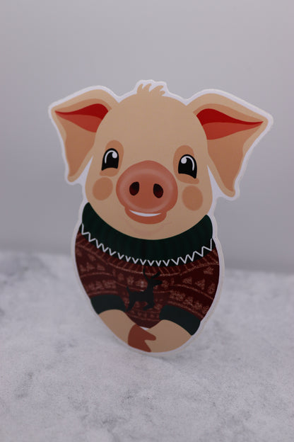 Christmas Pig Wearing a Festive Reindeer Jumper