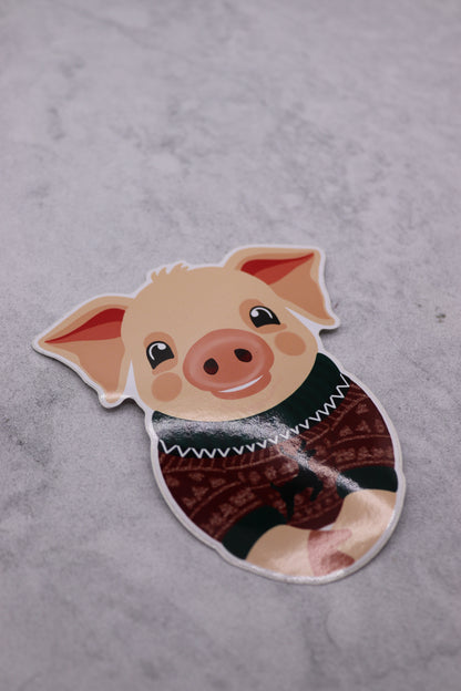 Christmas Pig Wearing a Festive Reindeer Jumper