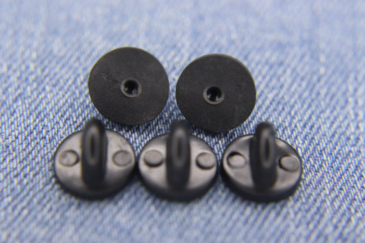 5 Black Rubber Pin Backs
